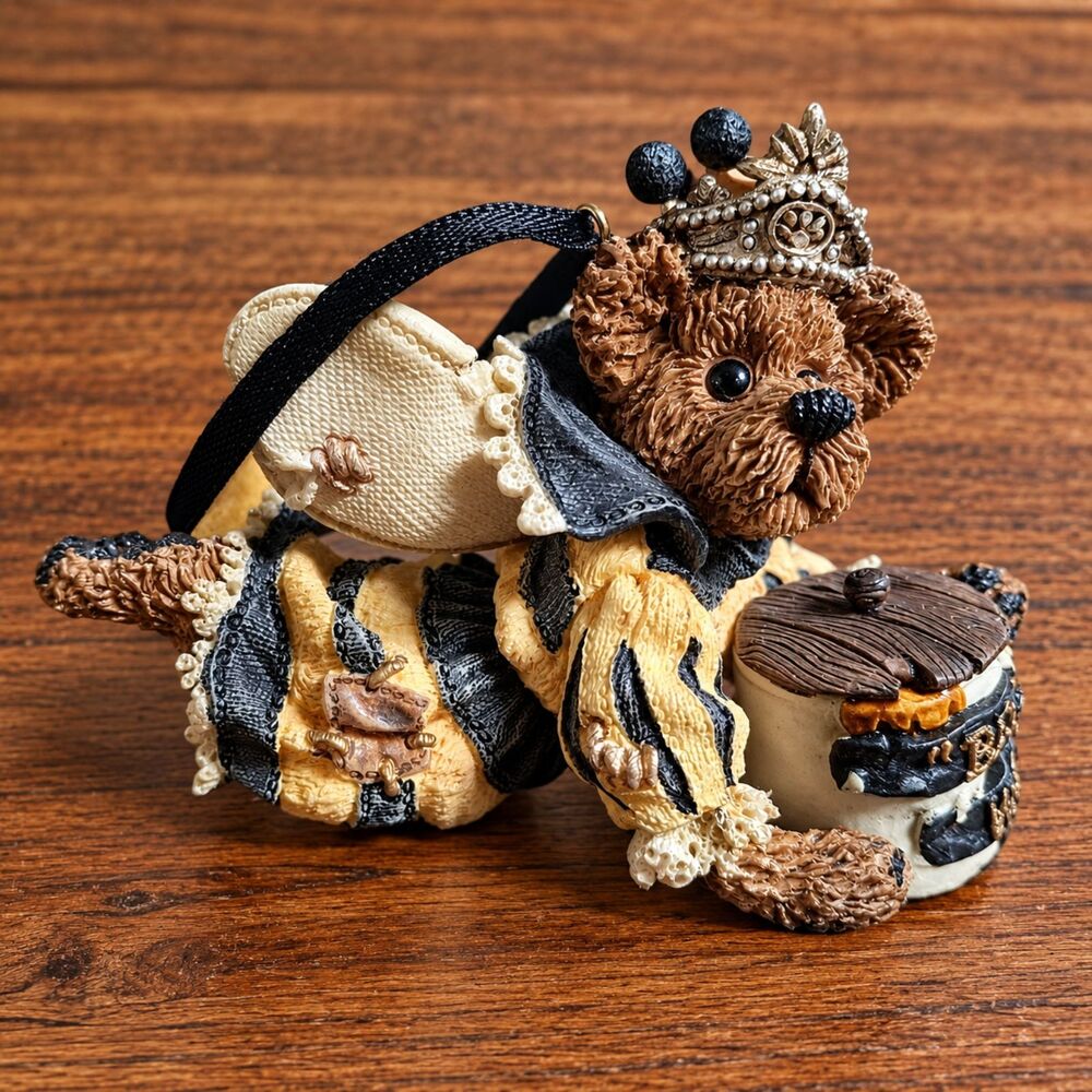 Boyds Bears & Friends Queen Bee Bear Ornament Black Yellow Honey Pot Crown